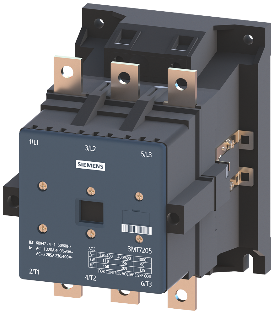 3MT7205-6AA00-0AN2 3P Power Contactor AC3:205A AC 220V 50/60 Hz Main circuit: Screw Auxiliary circuit: Screw