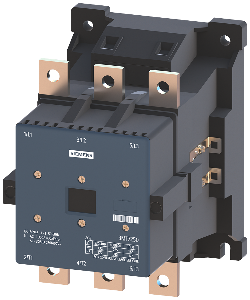 3MT7250-7AA00-0AN2 3P Power Contactor AC3:250A AC 220V 50/60 Hz Main circuit: Screw Auxiliary circuit: Screw