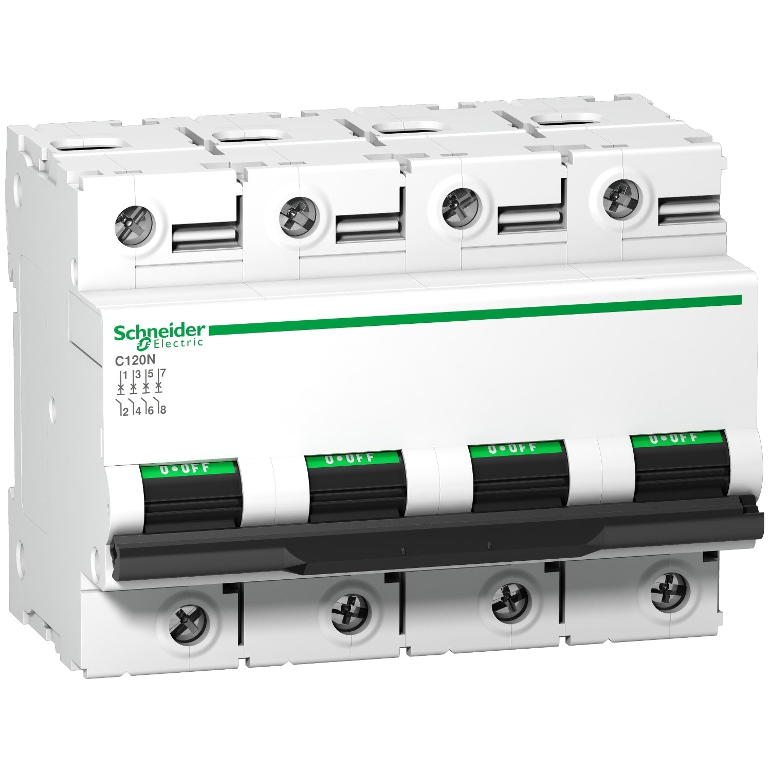A9N18374 Miniature circuit breaker (MCB), Acti9 C120N, 4P, 100A, C curve, 10000A (IEC/EN 60898-1), 10kA (IEC/EN 60947-2)