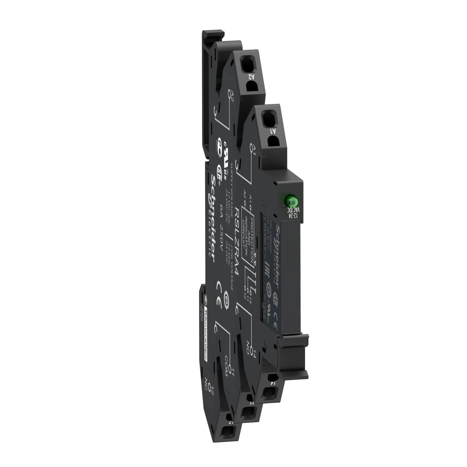 RSL1PRBU Harmony, Slim interface relay pre-assembled, 6 A, 1 CO, with LED, with protection circuit, spring terminals, 24 V AC/DC