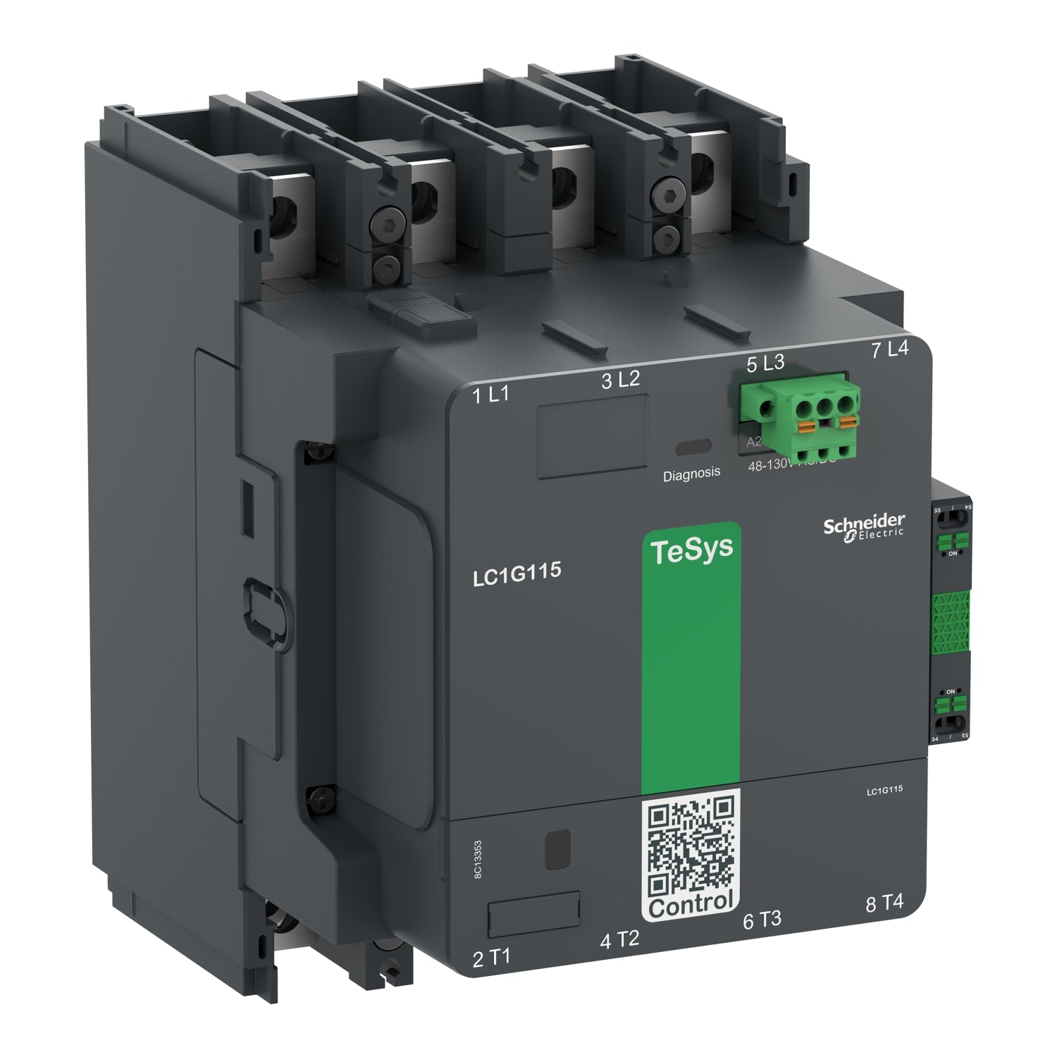 LC1G1154KUEN High power contactor, TeSys Giga, 4 pole (4NO), AC-1 <=440V 250A, standard version, 100…250V wide band AC/DC coil