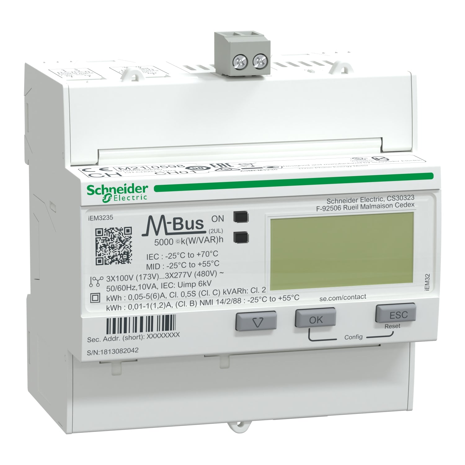 A9MEM3235 
iEM3235 energy meter - CT - M-bus - 1 digital I - 1 digital O - multi-tariff - MID