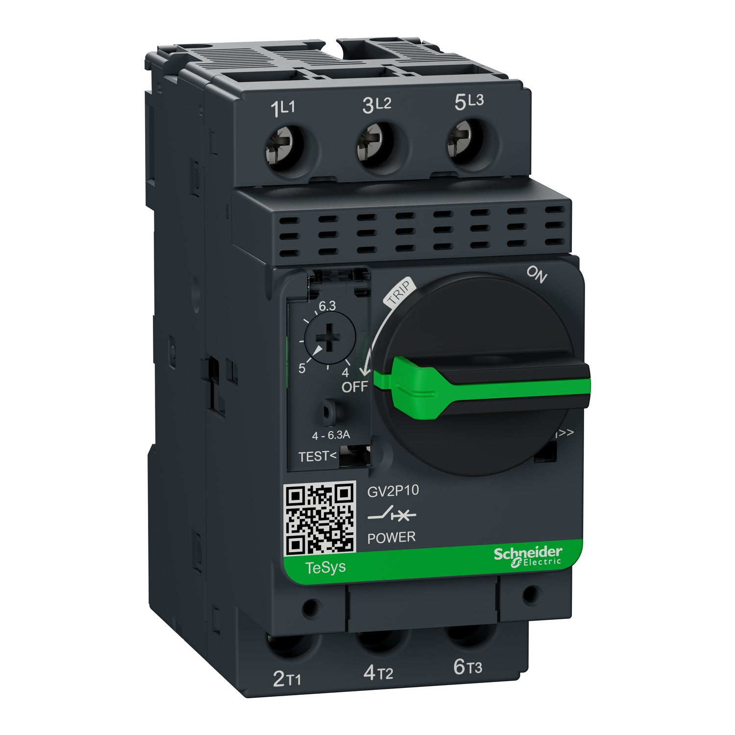 GV2P10 GV2P10 - Motor Circuit breaker, TeSys GV2, 3P, 4-6.3 A, thermal magnetic, screw clamp terminals