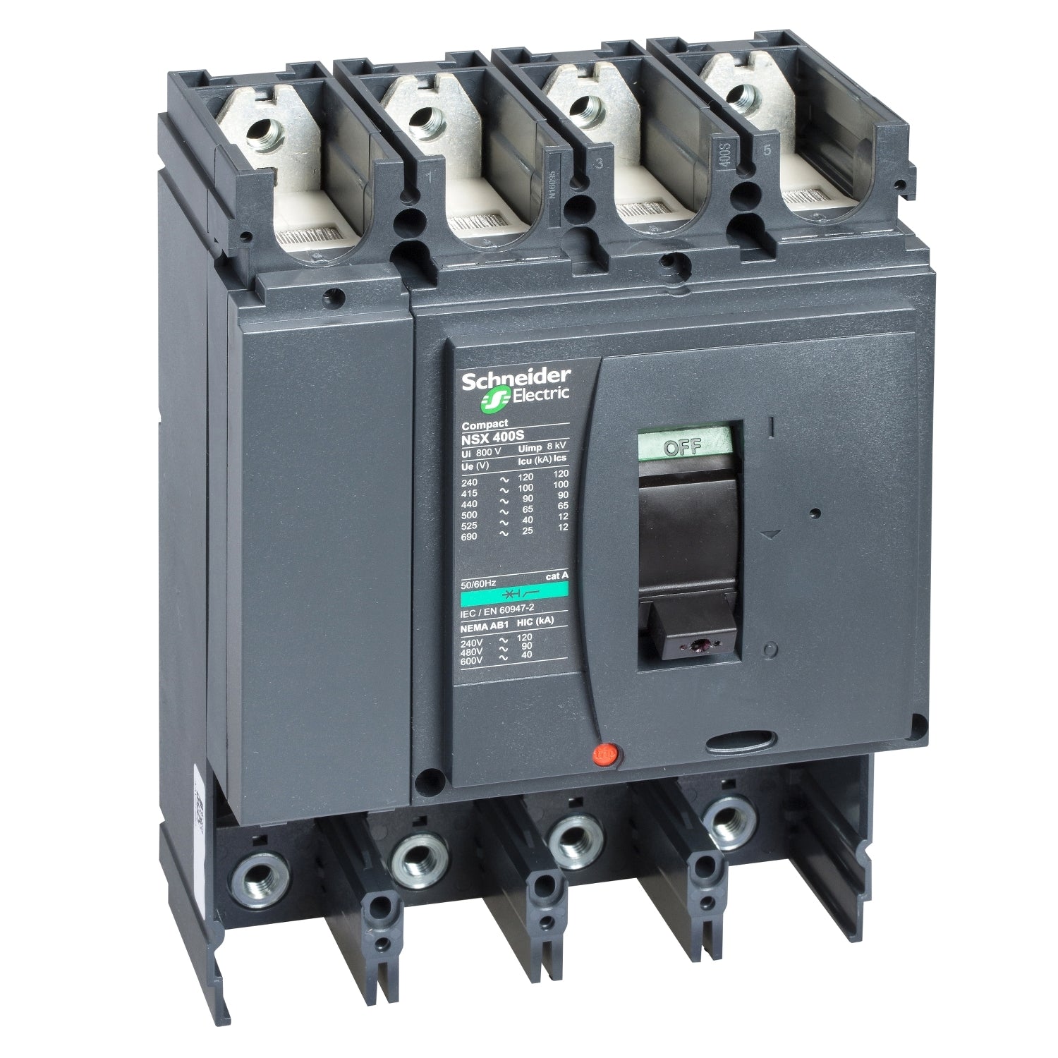 LV432408 circuit breaker basic frame, ComPact NSX400N, 50 kA at 415 VAC 50/60 Hz, 400 A, without trip unit, 4 poles