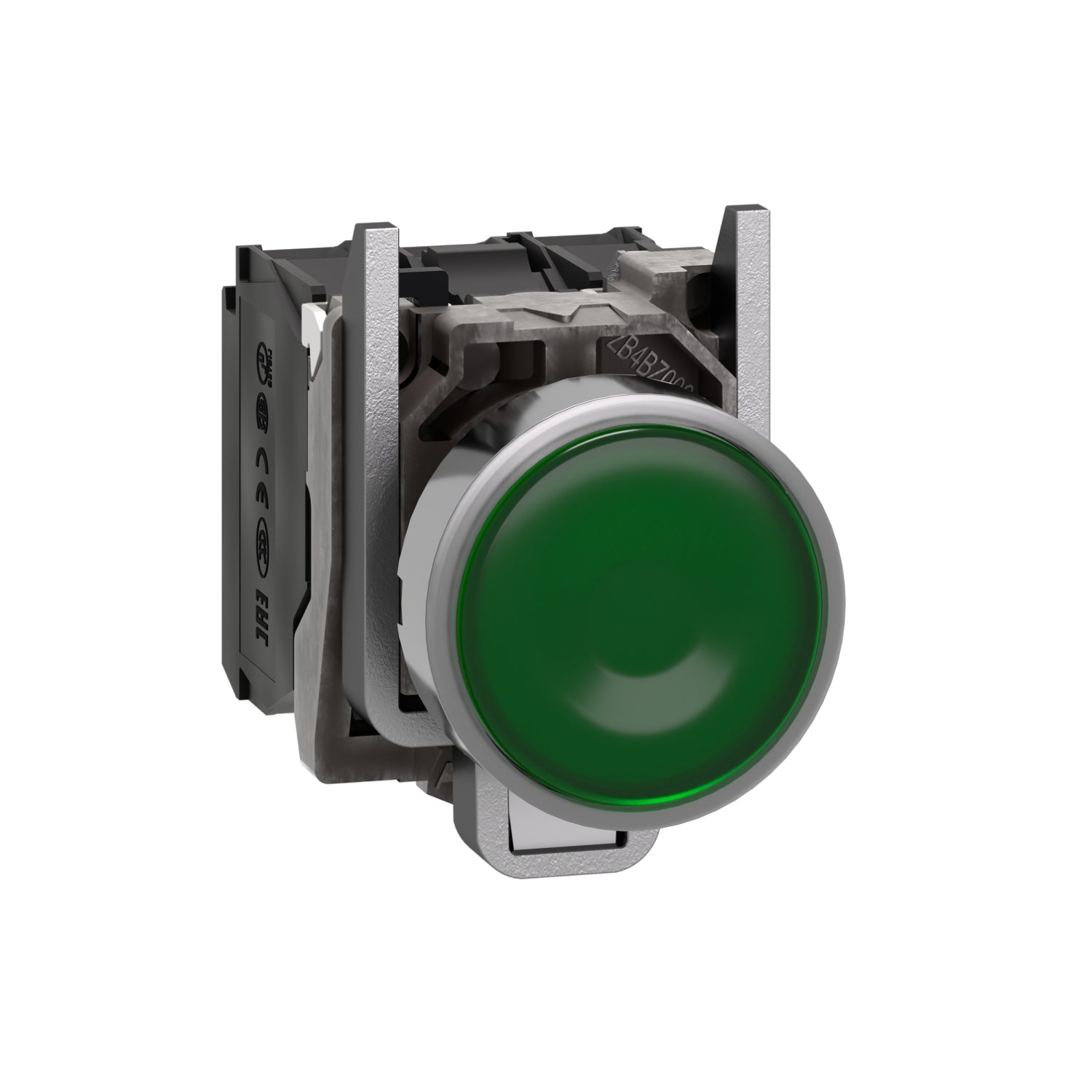 XB4BW33M5 Illuminated push button, metal, flush, green, Ø22, spring return, 230...240 V AC, 1 NO + 1 NC