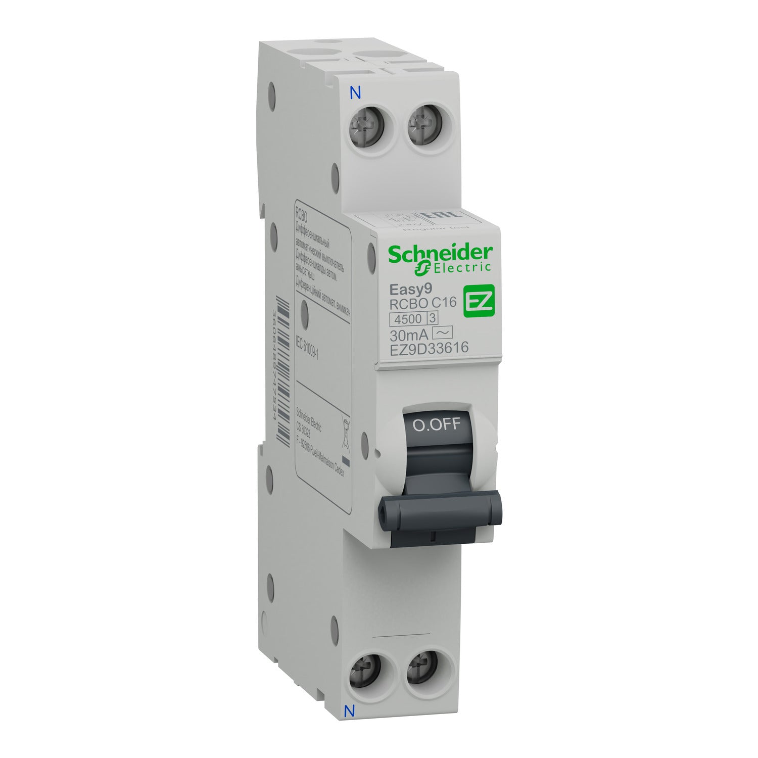 EZ9D33616 
Easy9 RCBO - 1P + N - 16A - C curve - AC type - 4500 A - 30 mA