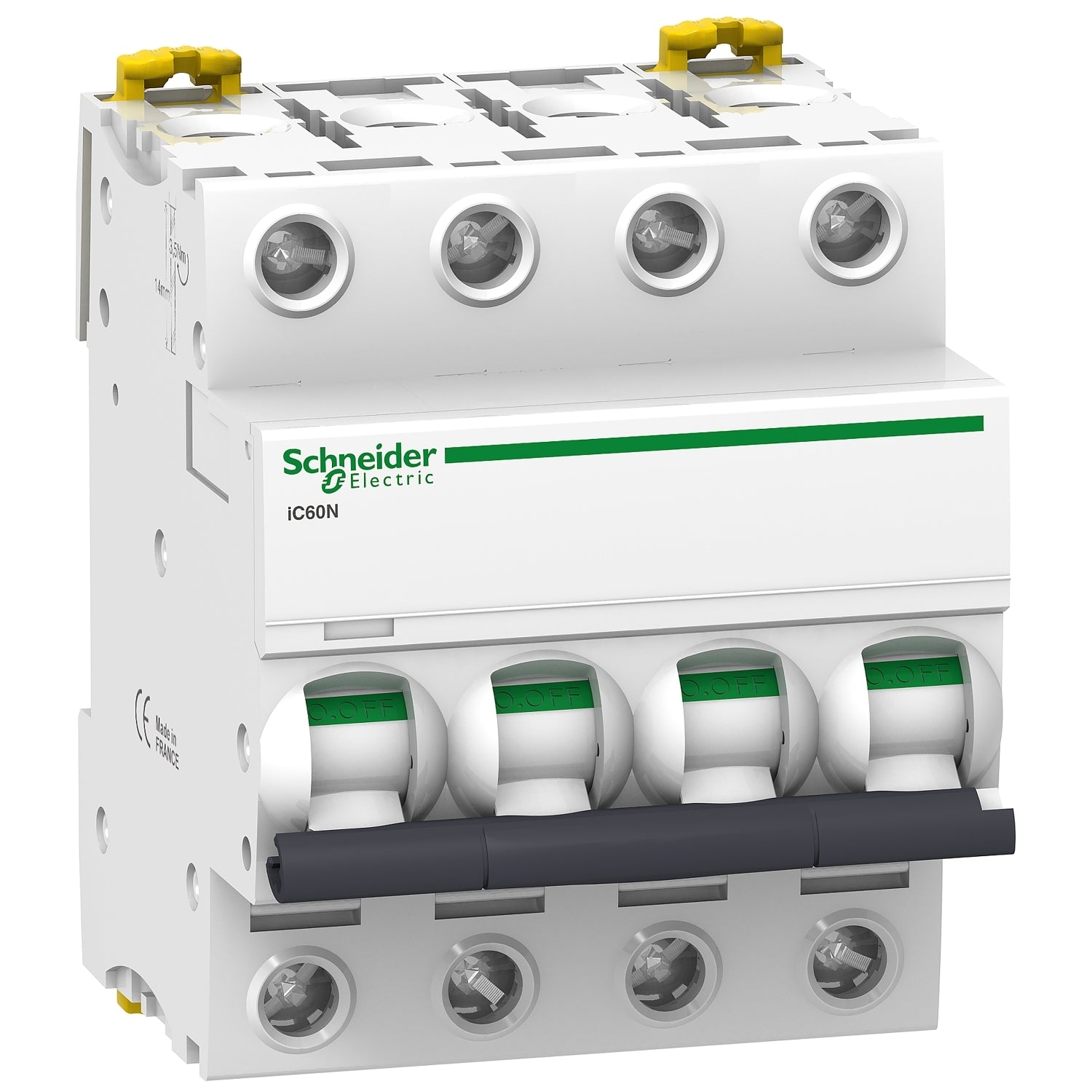 A9F79463 
Miniature circuit breaker (MCB), Acti9 iC60N, 4P, 63A, C curve, 6000A (IEC/EN 60898-1), 10kA (IEC/EN 60947-2)