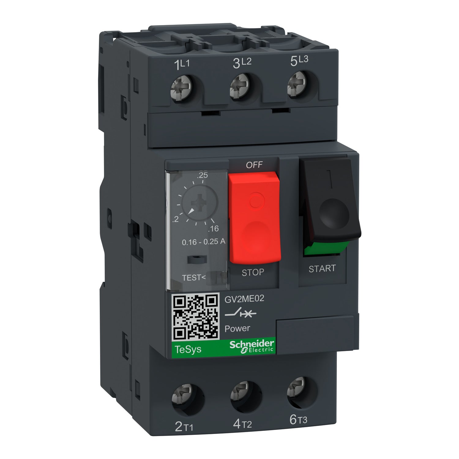 GV2ME02 
Motor circuit breaker, TeSys GV2, 3P, 0.16-0.25 A, thermal magnetic, screw clamp terminals