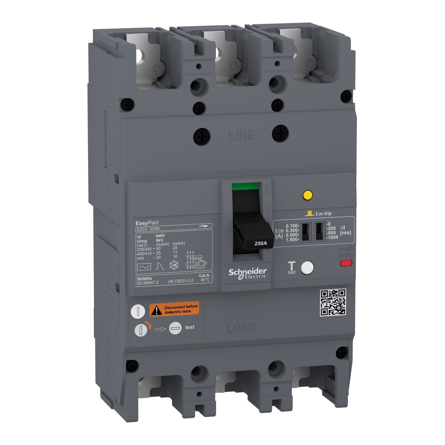 EZCV250N3063 
circuit breaker Easypact EZCV250N - TMD - 63 A - 3 poles 3d