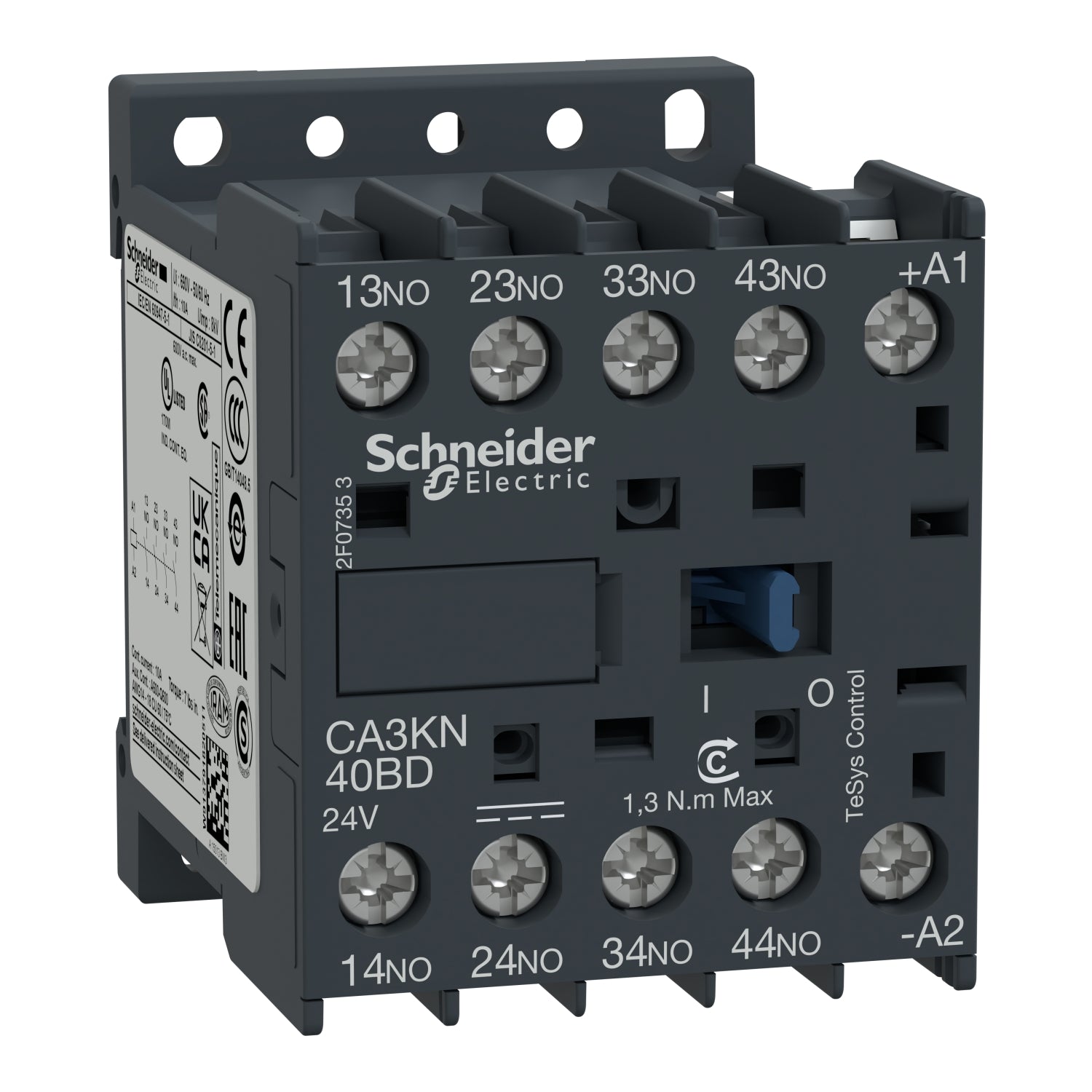 CA3KN40BD TeSys K control relay - 4 NO - <= 690 V - 24 V DC standard coil