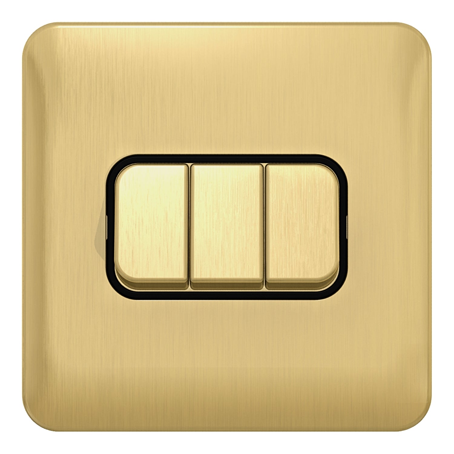 GGBL1032BSB 
Lisse - Plate Switch - 3 gang 2 way - 10AX Satin Brass with Black Interior