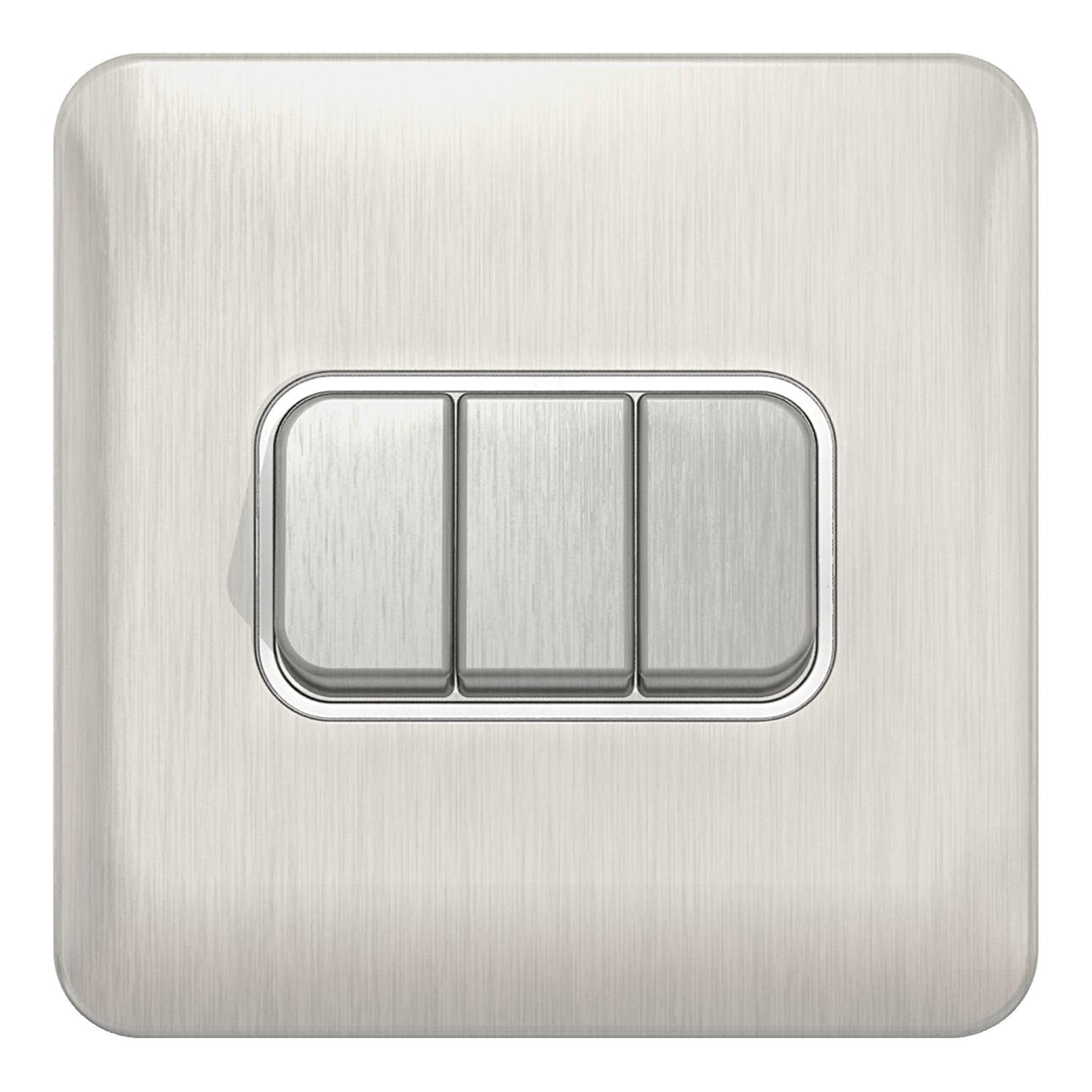 GGBL1032WSS 
Lisse - Plate Switch - 3 gang 2 way - 10AX Stainless Steel with White Interior