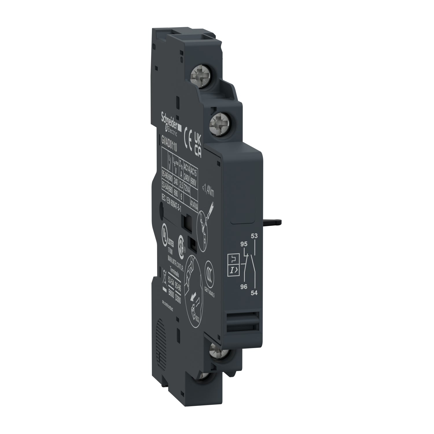 GVAD0110 TeSys GV2 & GV3, auxiliary contact, 1 NO + 1 NC (fault)
