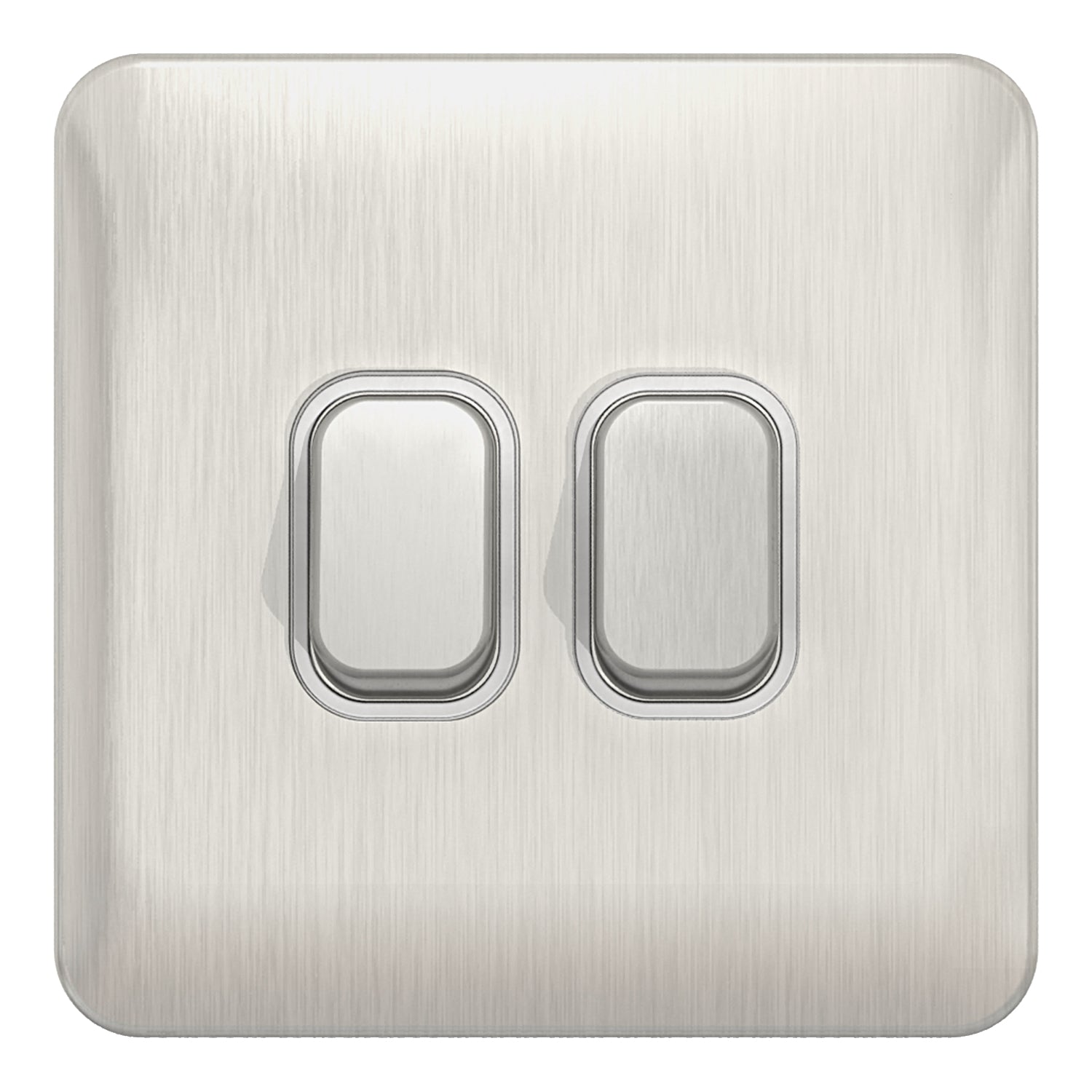 GGBL1022WSS 
Lisse - Plate Switch - 2 gang 2 way - 10AX Stainless Steel with White Interior