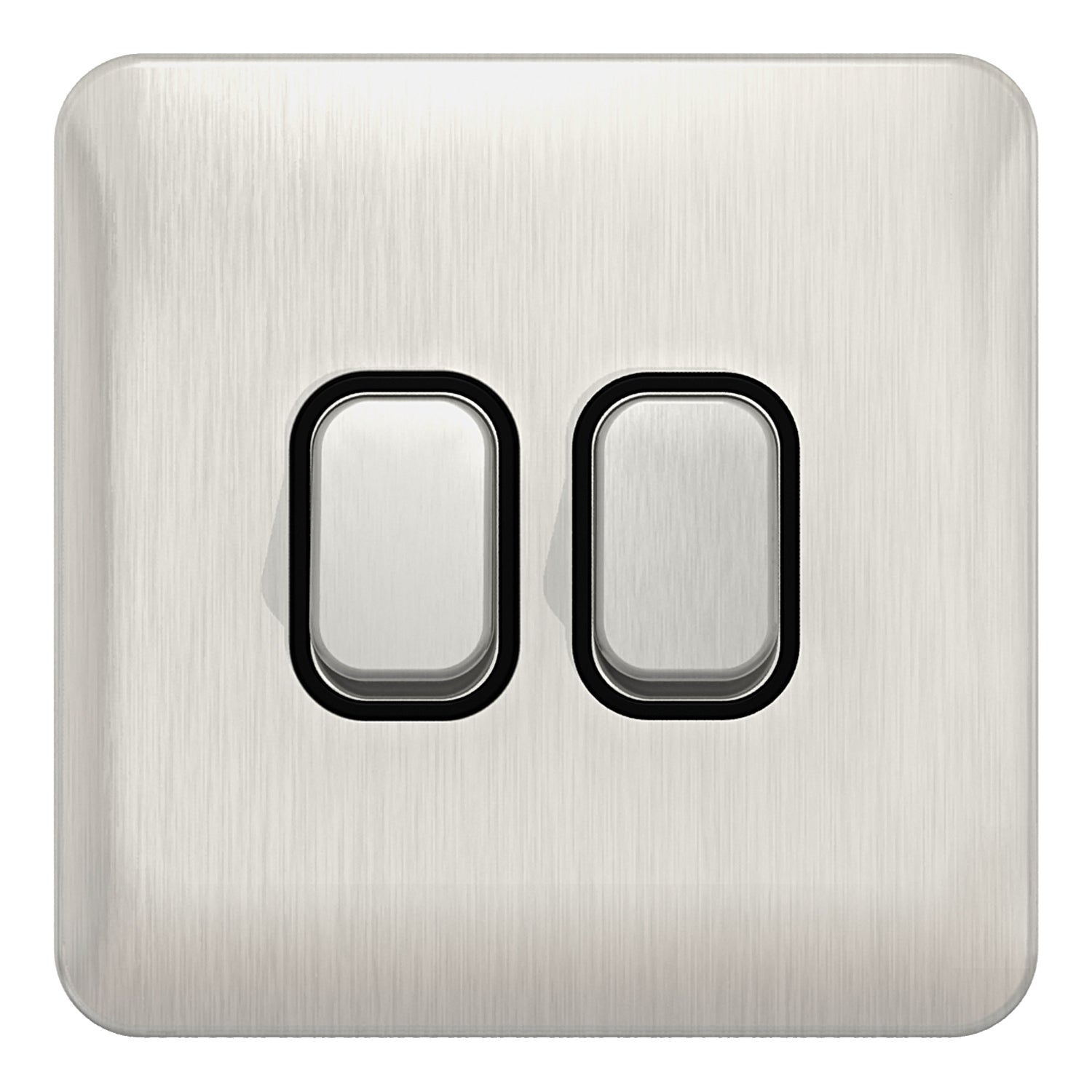 GGBL1022BSS 
Lisse - Plate Switch - 2 gang 2 way - 10AX Stainless Steel with Black Interior