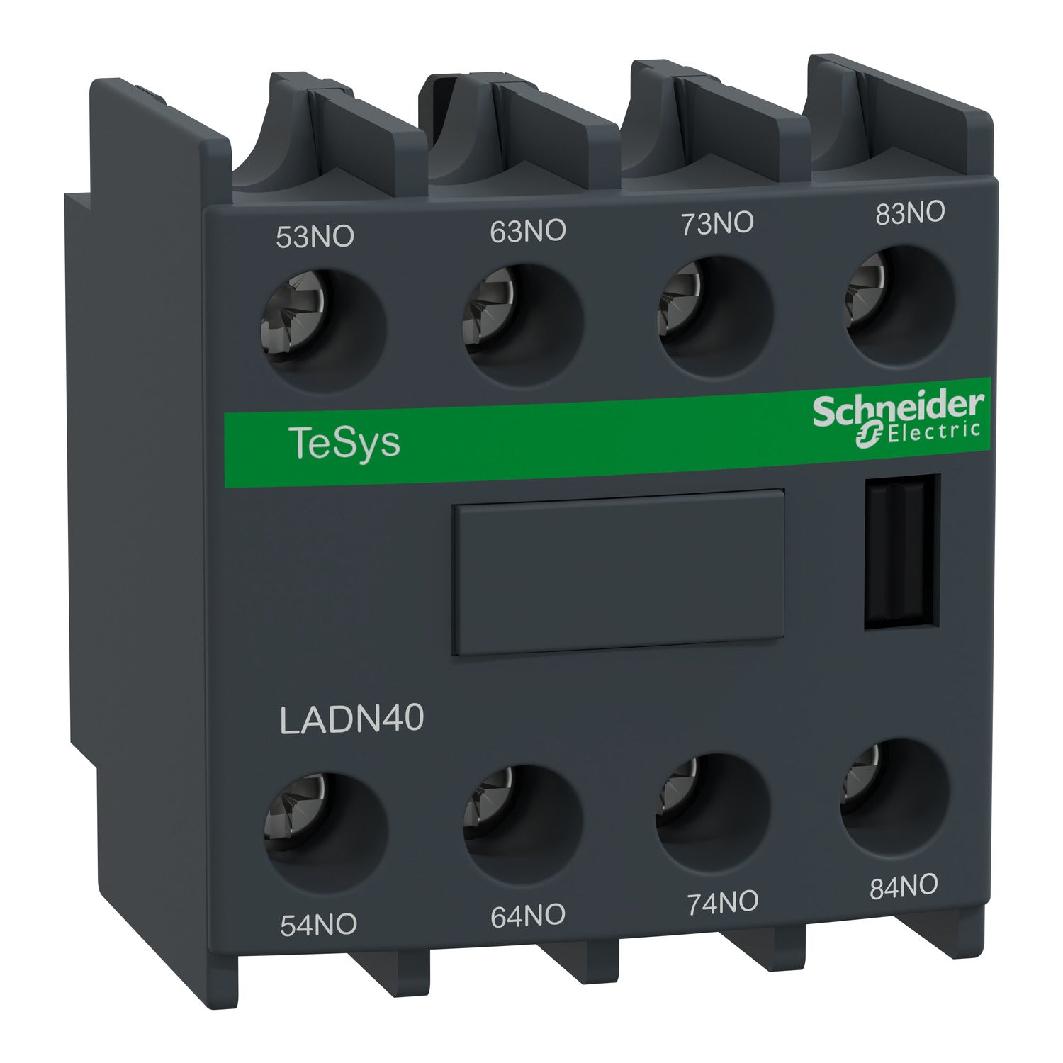 LADN40 Auxiliary contact block, TeSys D, 4NO, front mounting, screw clamp terminals
