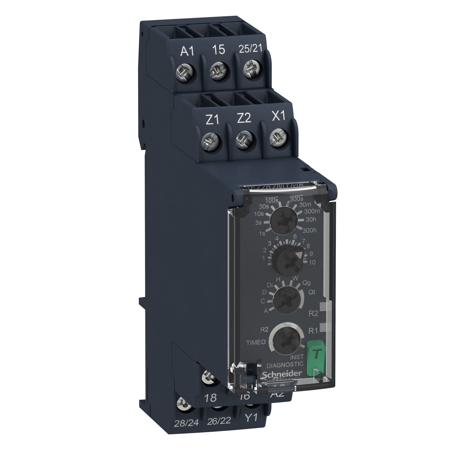 RE22R2MYMR Harmony, Modular timing relay, 8 A, 2 CO, 0.05 s…300 h, multifunction, 24...240 V AC/DC