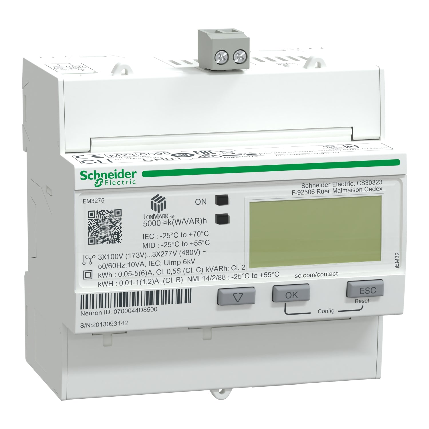 A9MEM3275 
iEM3275 energy meter - CT - LON - 1 digital I - multi-tariff - MID