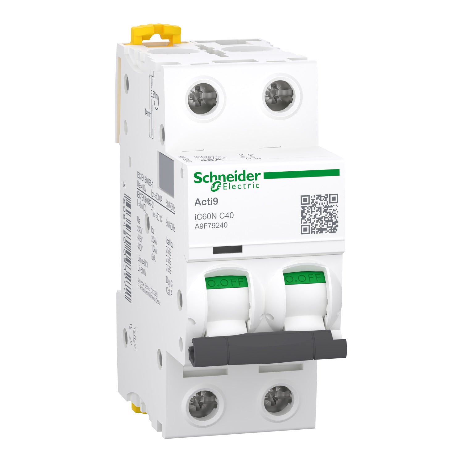 A9F79240 Miniature circuit-breaker, Acti9 iC60N, 2P, 40 A, C curve, 6000 A (IEC 60898-1), 10 kA (IEC 60947-2)