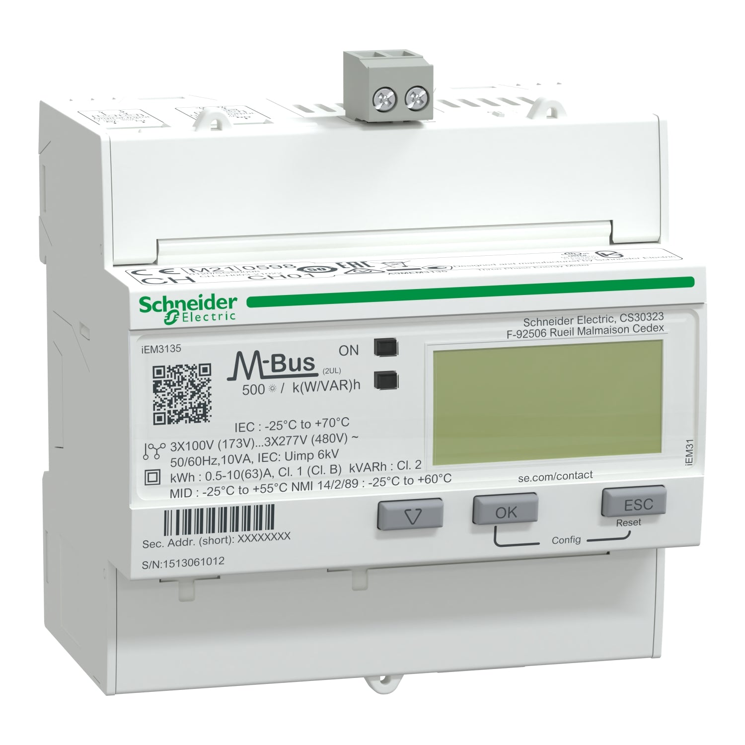 A9MEM3135 
iEM3135 energy meter - 63 A - M-bus - 1 digital I - 1 digital O - multi-tariff - MID