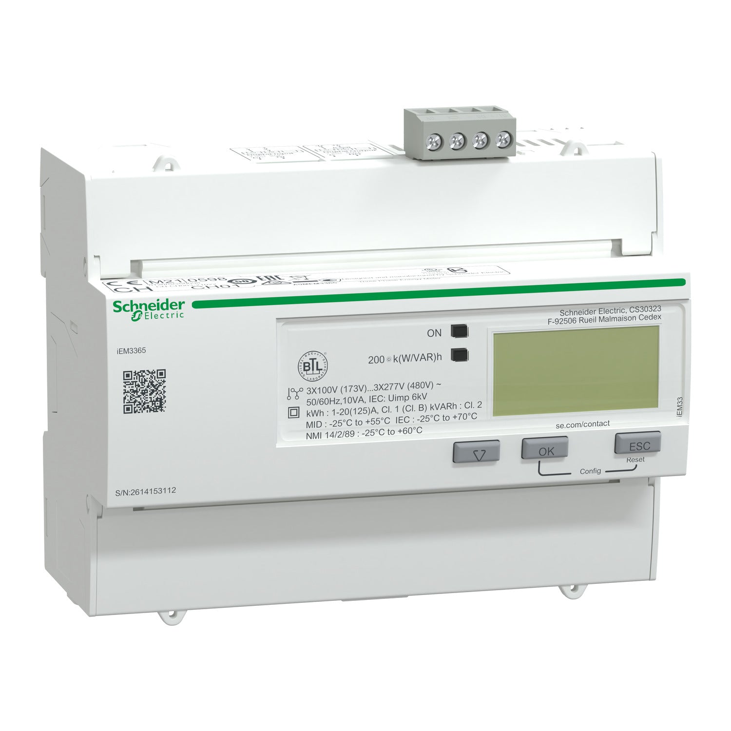 A9MEM3365 
iEM3365 energy meter - 125 A - BACnet - 1 digital I - 1 digital O - multi-tariff - MID