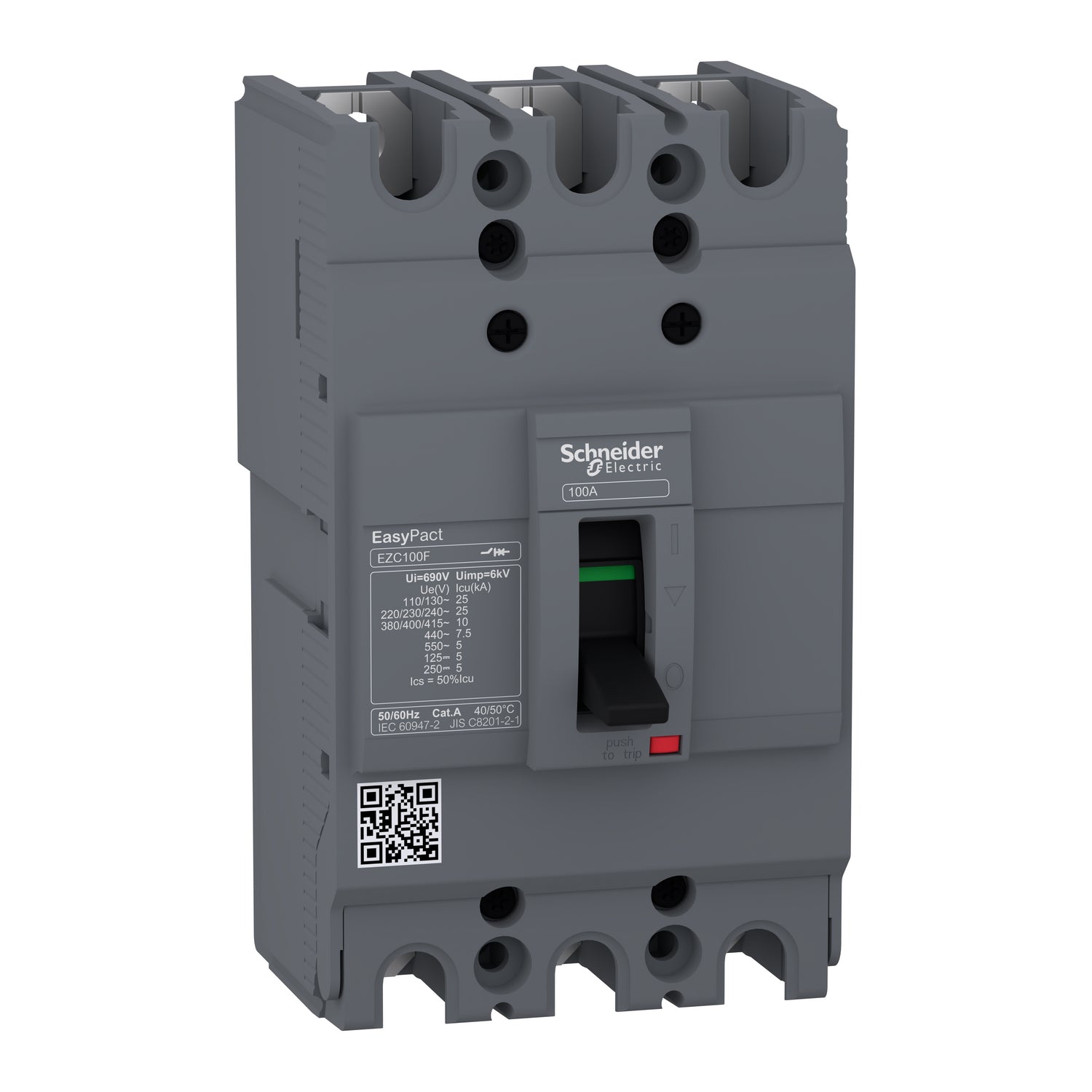EZC100F3080 Circuit Breaker Easypact, EZC100F, TMD, 80 A, 3 poles 3d