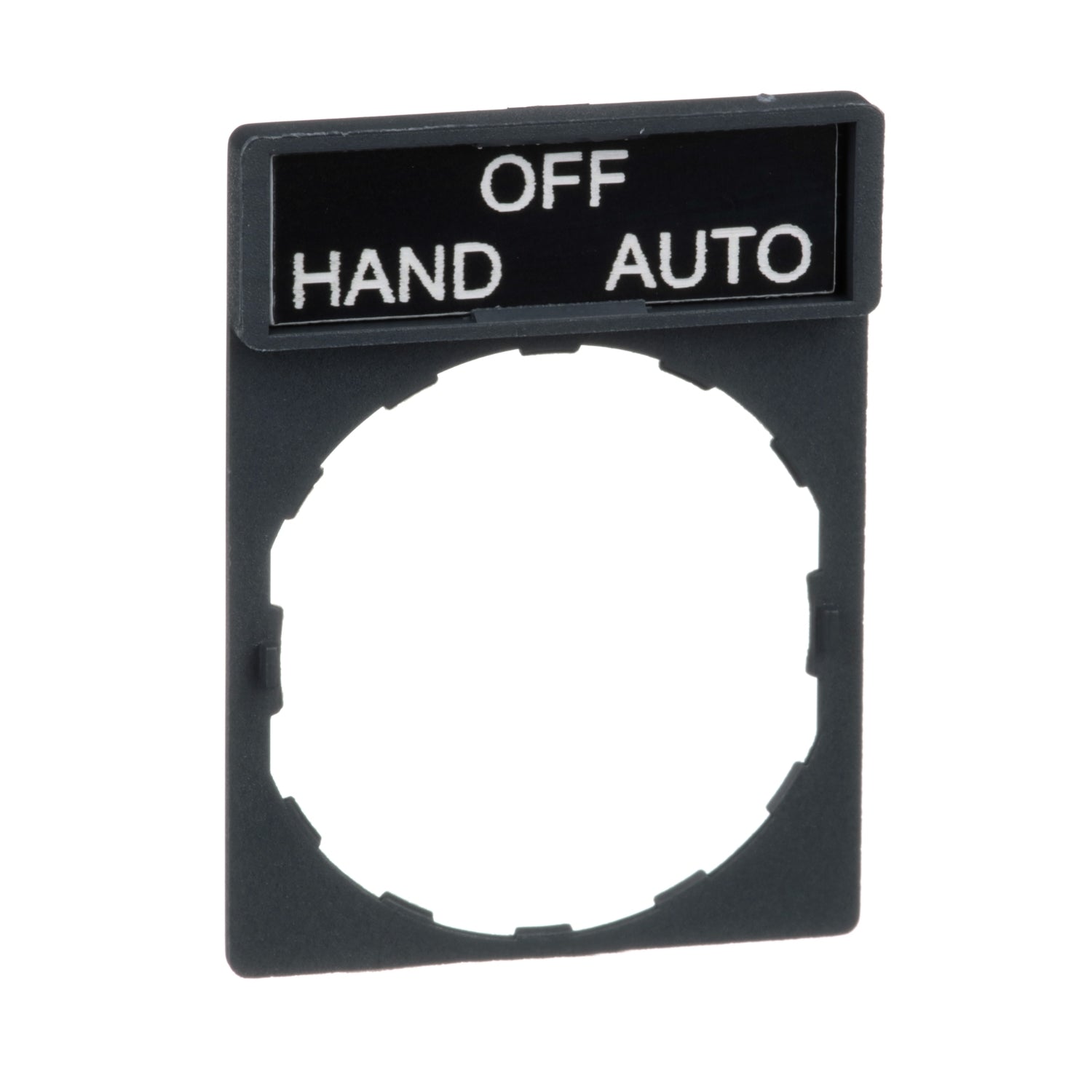 ZBY2387 legend holder 30 x 40 mm with legend 8 x 27 mm with marking HAND-OFF-AUTO