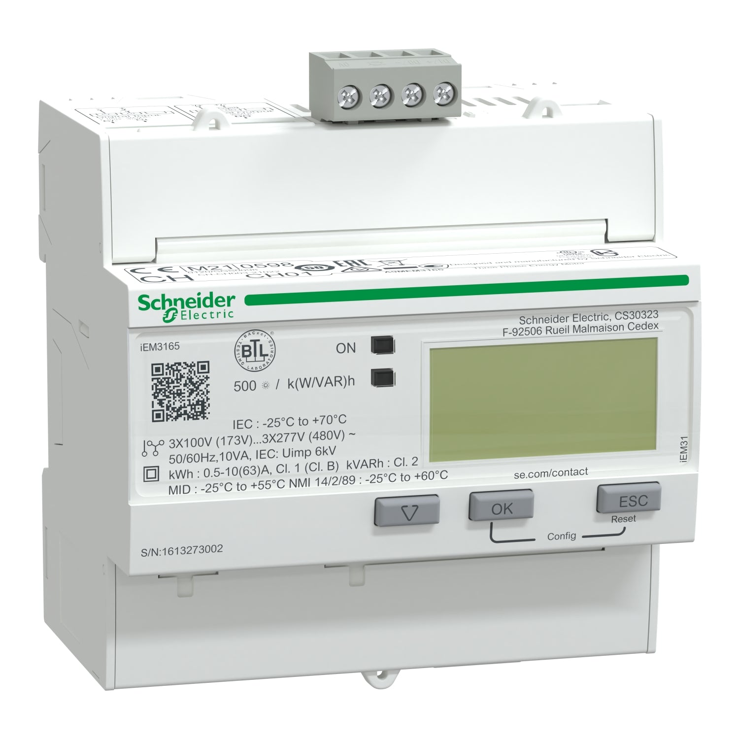 A9MEM3165 
iEM3165 energy meter - 63 A - BACnet - 1 digital I - 1 digital O - multi-tariff - MID