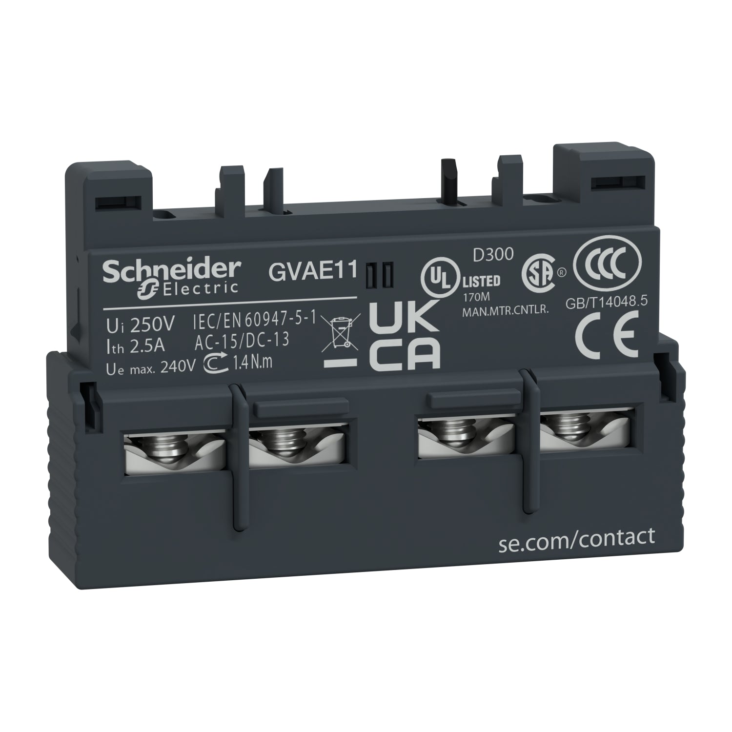 GVAE11 TeSys GV2 & GV3, auxiliary contact, 1 NO + 1 NC