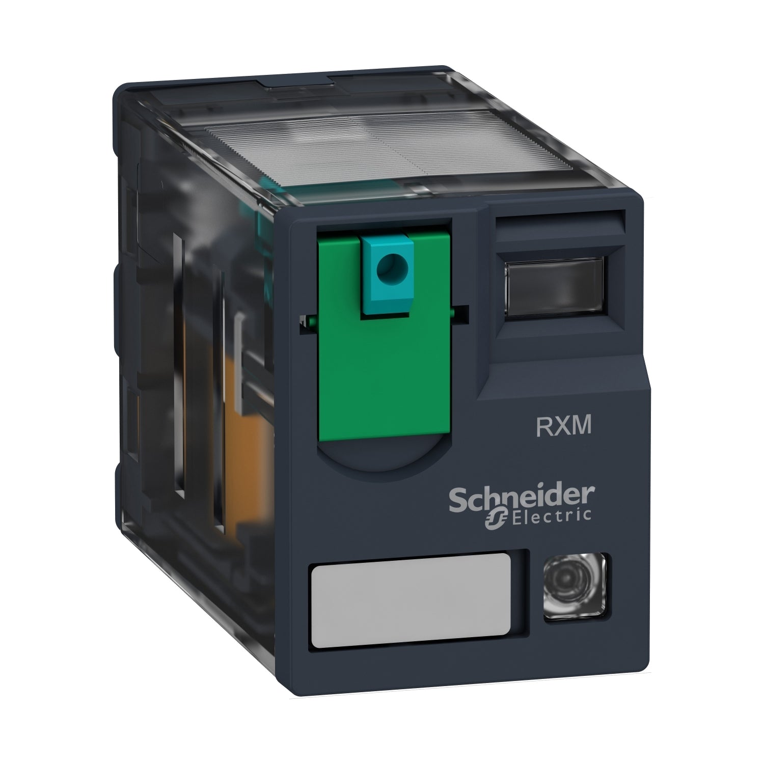RXM2AB2BD Harmony, Miniature plug-in relay, 12 A, 2 CO, with LED, with lockable test button, 24 V DC
