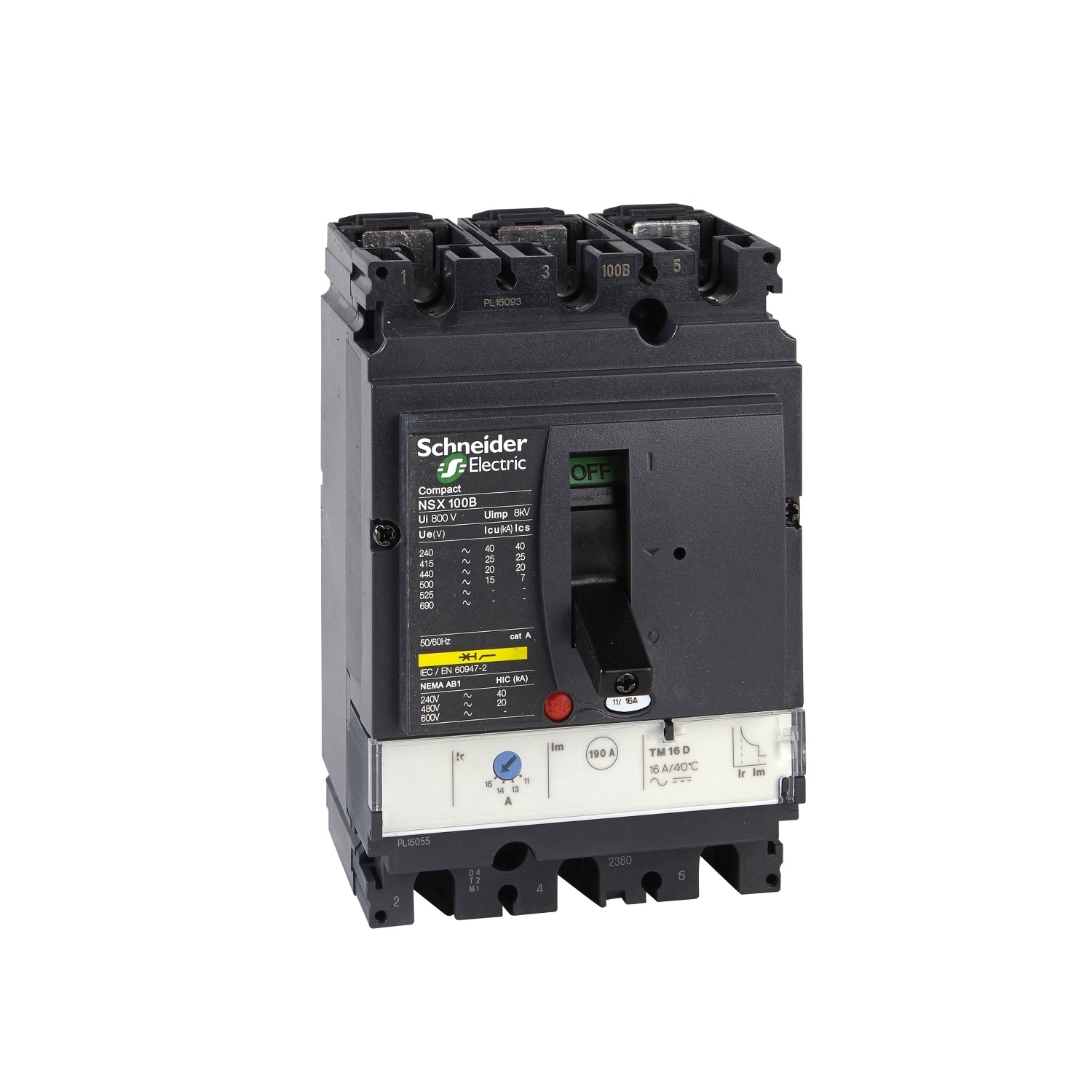 LV429841 circuit breaker Compact NSX100N, 50 kA at 415 VAC, TMD trip unit 80 A, 3 poles 3d