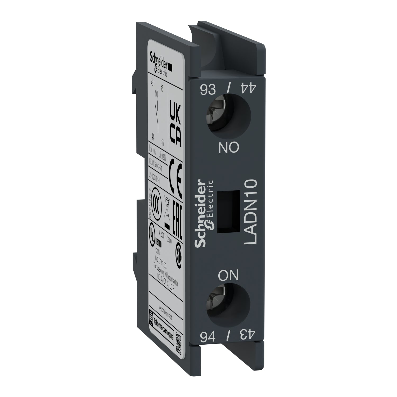 LADN10 Auxiliary contact block, TeSys D, 1NO, front mounting, screw clamp terminals