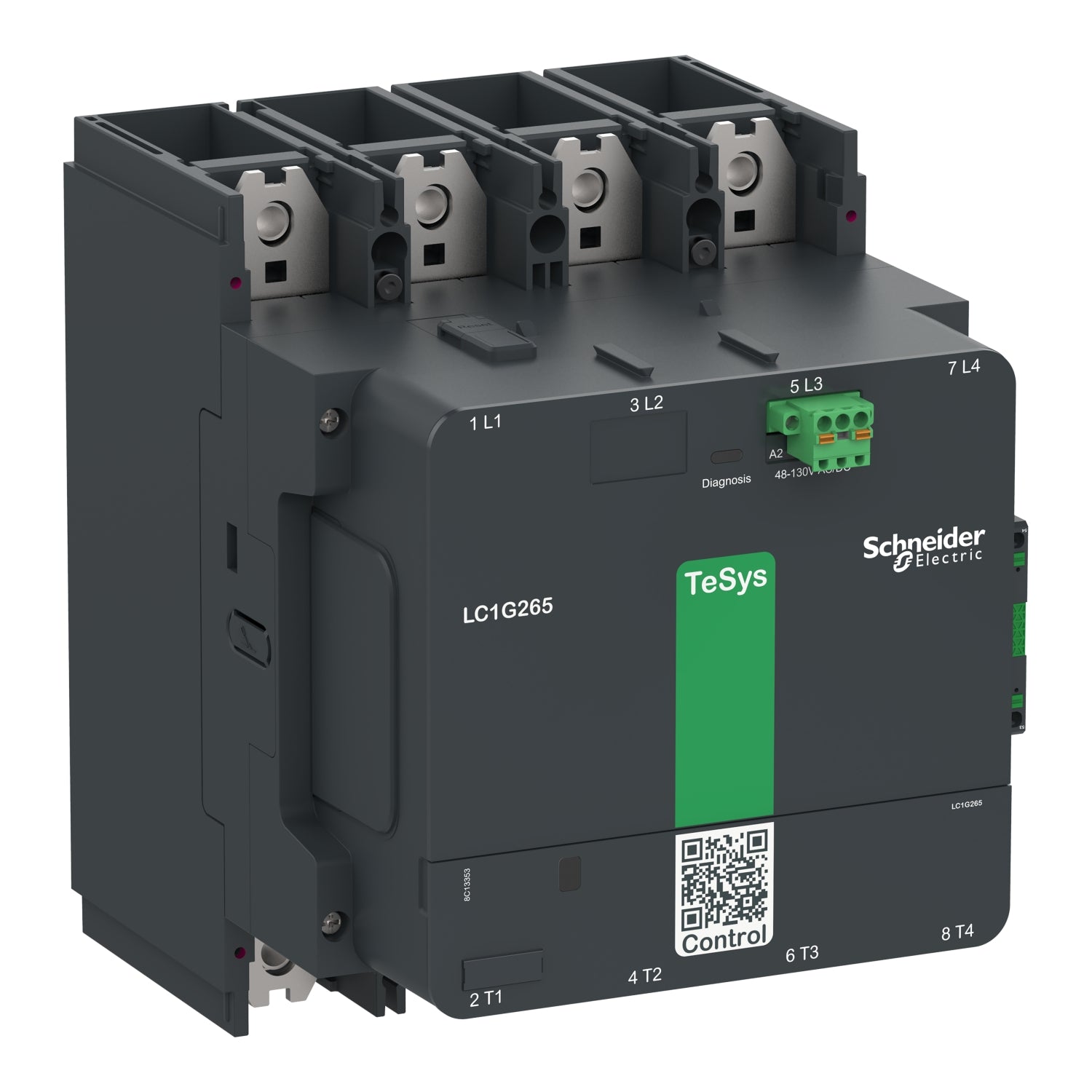 LC1G4004KUEN High power contactor, TeSys Giga, 4 pole (4NO), AC-1 <=440V 550A, standard version, 100…250V wide band AC/DC coil