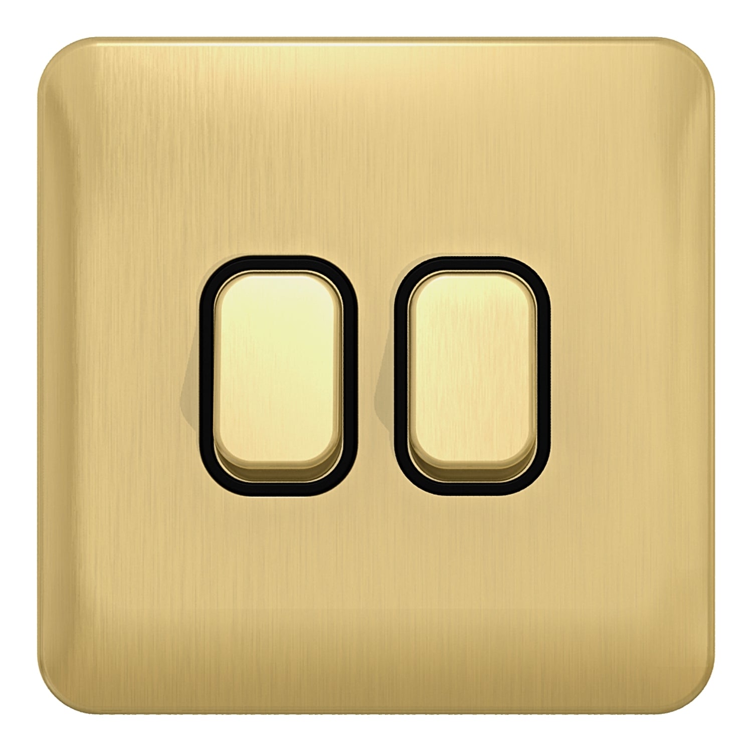 GGBL1022BSB 
Lisse - Plate Switch - 2 gang 2 way - 10AX Satin Brass with Black interior