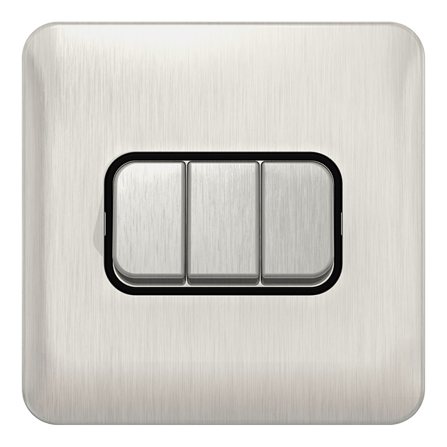 GGBL1032BSS 
Lisse - Plate Switch - 3 gang 2 way - 10AX Stainless Steel with Black Interior