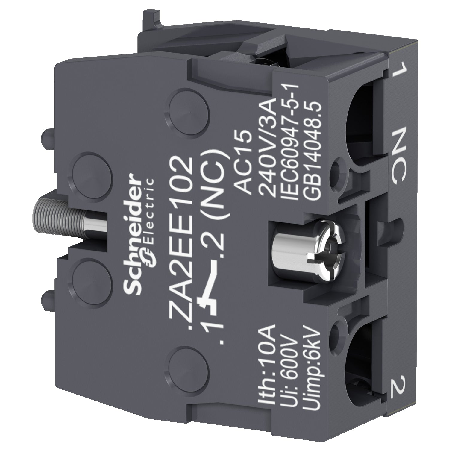 ZA2EE102 Harmony Easy XA2E, Single contact block for head Ø22, 1 NC
