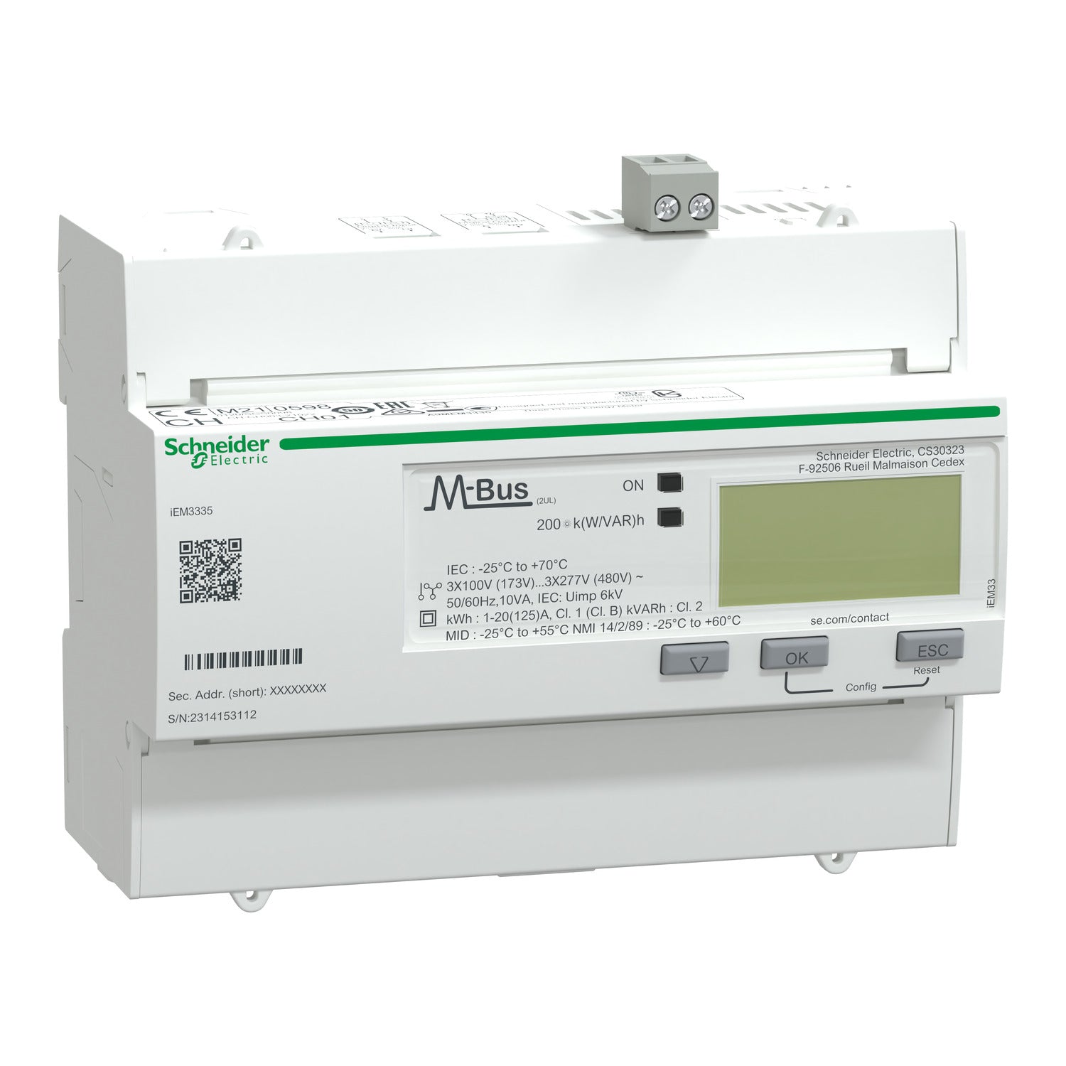 A9MEM3335 
iEM3335 energy meter - 125 A - M-bus - 1 digital I - 1 digital O - multi-tariff - MID