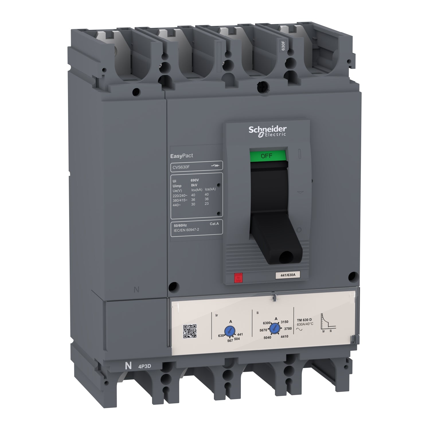 LV540312 
circuit breaker, EasyPact CVS400F, 36kA at 415VAC, 400A, TM-D trip unit, 4P4d