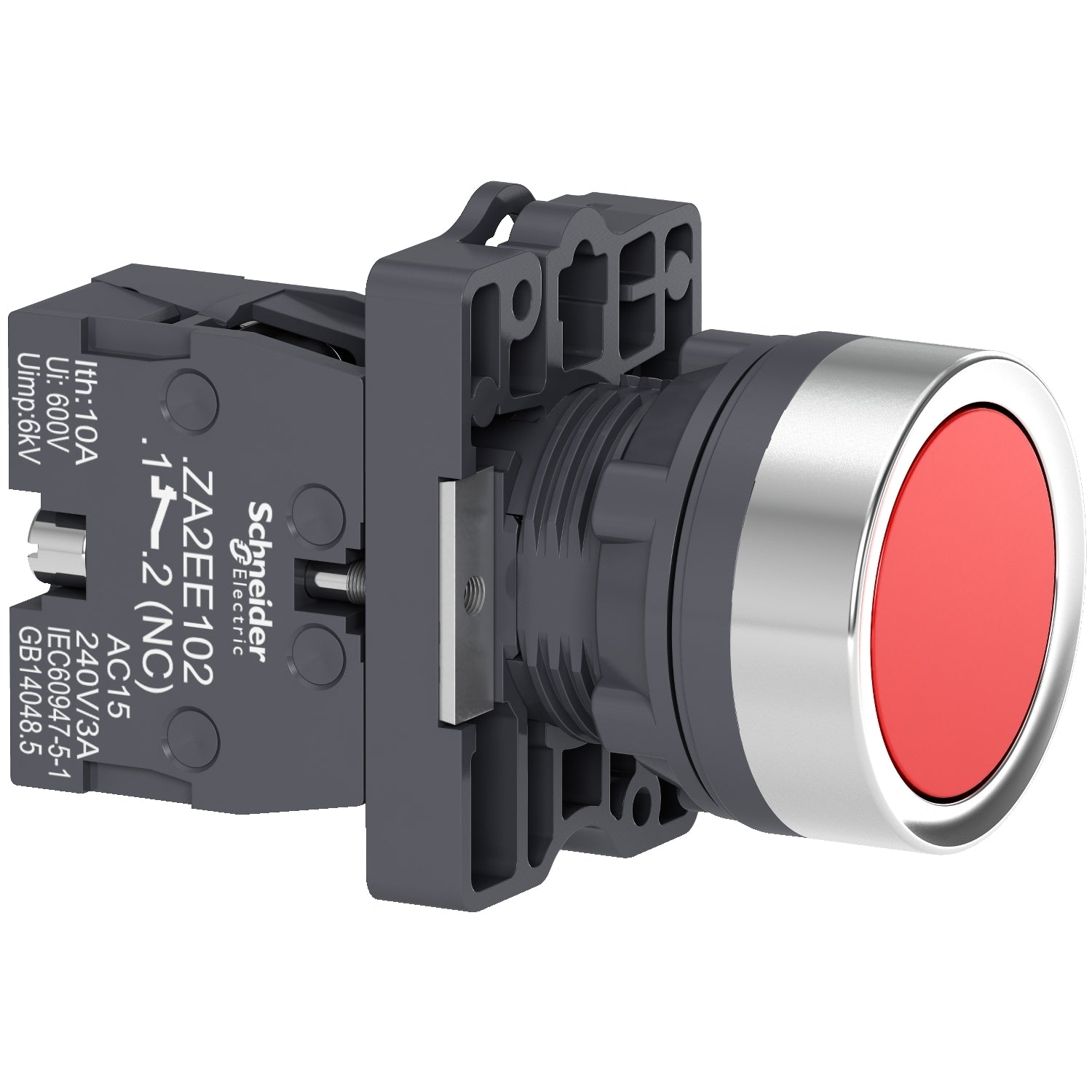 XA2EA42 round red push-button Ø 22 - flush spring return - 1NC