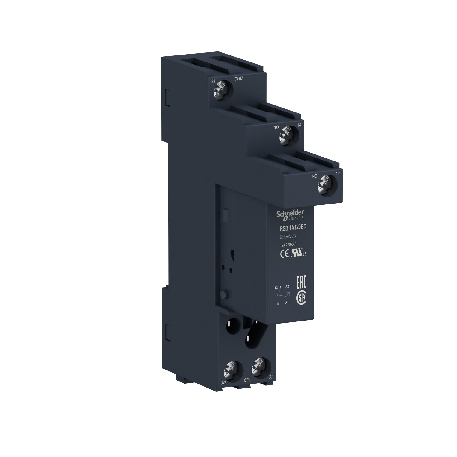 RSB1A120BDS Harmony, Interface plug-in relay with socket, 12 A, 1 CO, 24 V DC