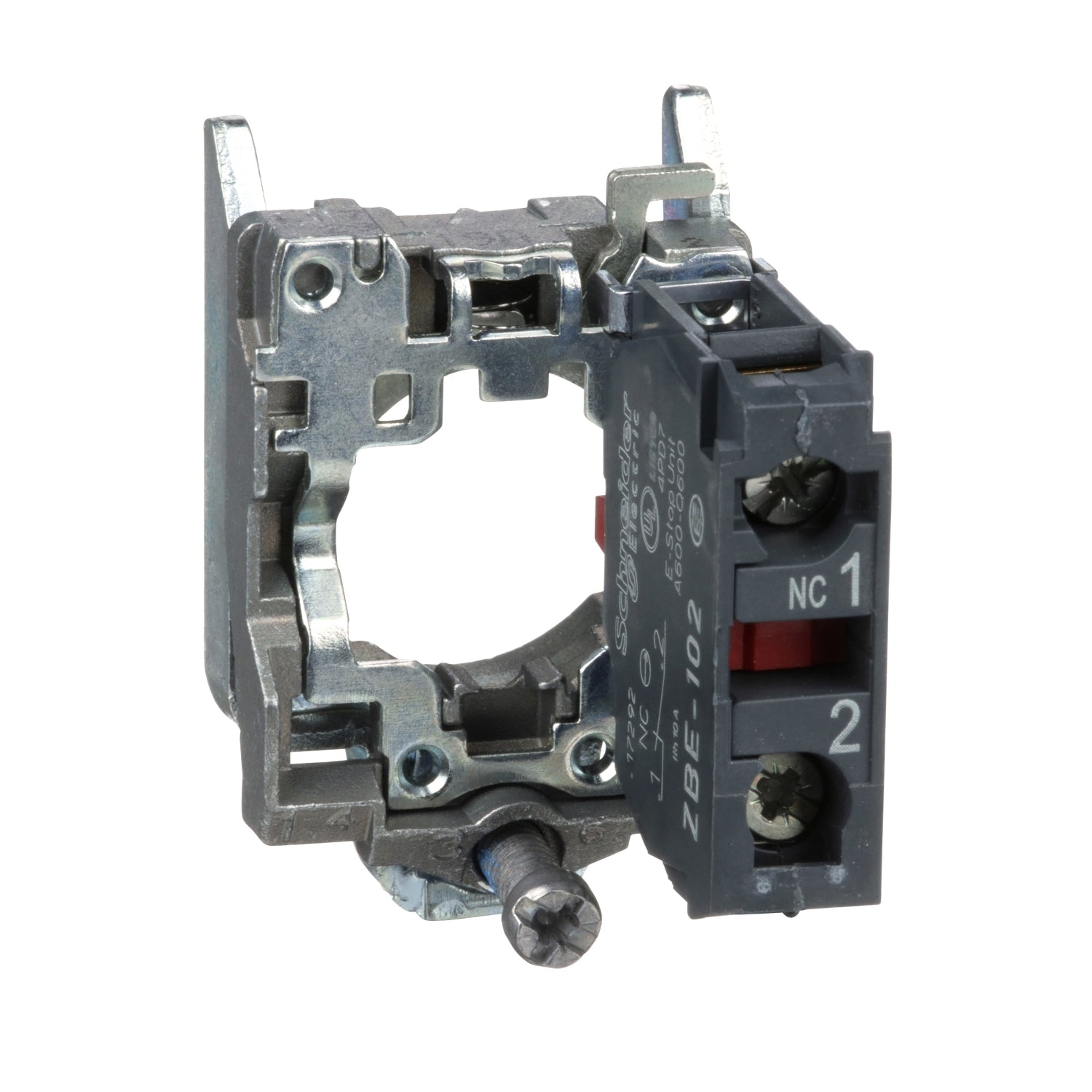 ZB4BZ102 Harmony XB4, Single contact block with body/fixing collar, metal, screw clamp terminal, 1 NC